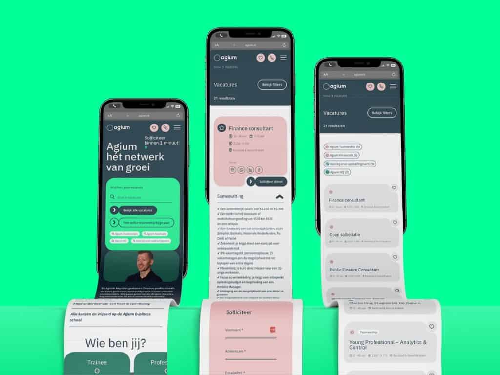 Mobiele designs van de nieuwe website die Sturdy Digital ontwikkelde voor Agium.nl