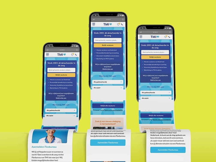 Mobiele webdesigns voor TMI.nl ontworpen door Sturdy Digital