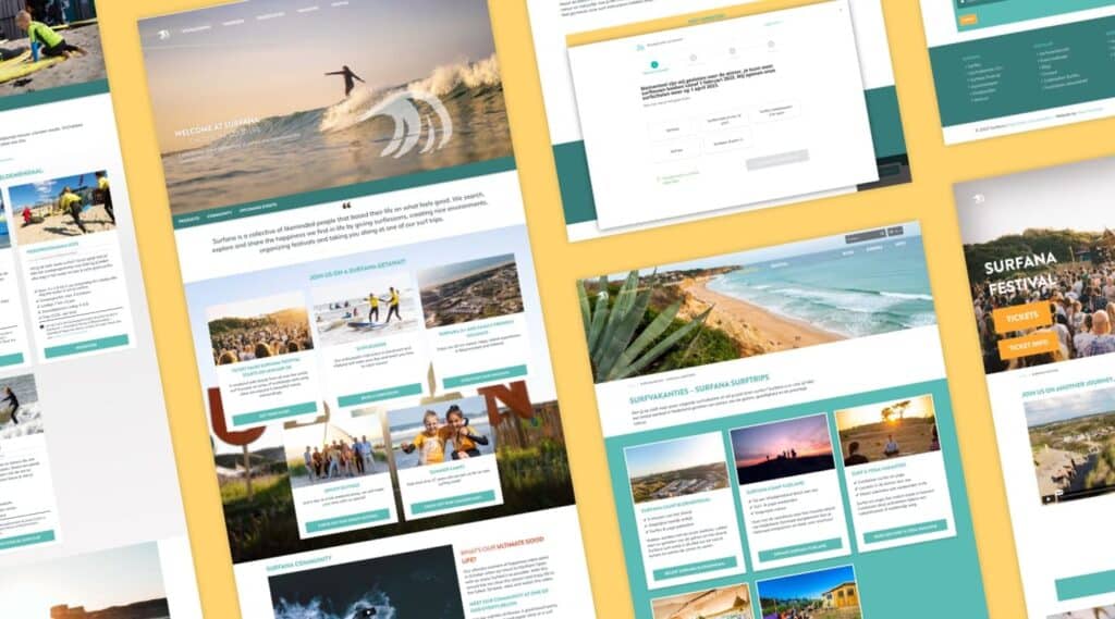 Desktop designs van de nieuwe website die Sturdy Digital ontwikkelde voor Surfana.