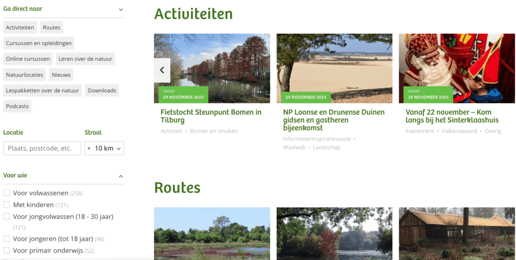 En schermopname van de zoekresultaten op ivn.nl