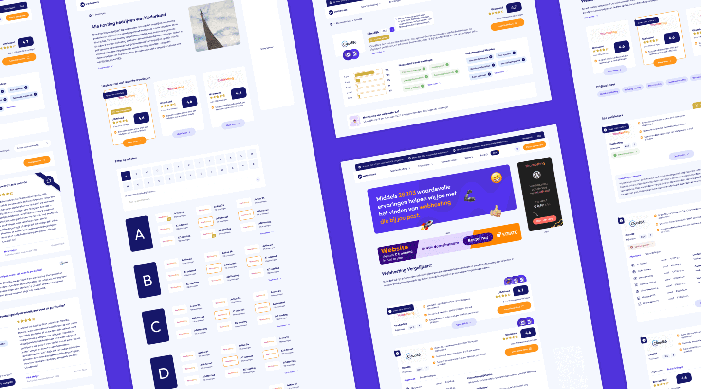Het desktop design van webhosters.nl zoals gemaakt door Sturdy Digital.