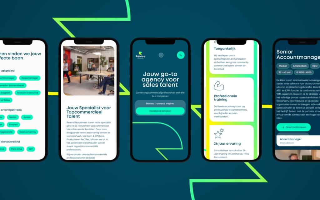 Het mobile design van rewirerecruitment.nl zoals gemaakt door Sturdy Digital.