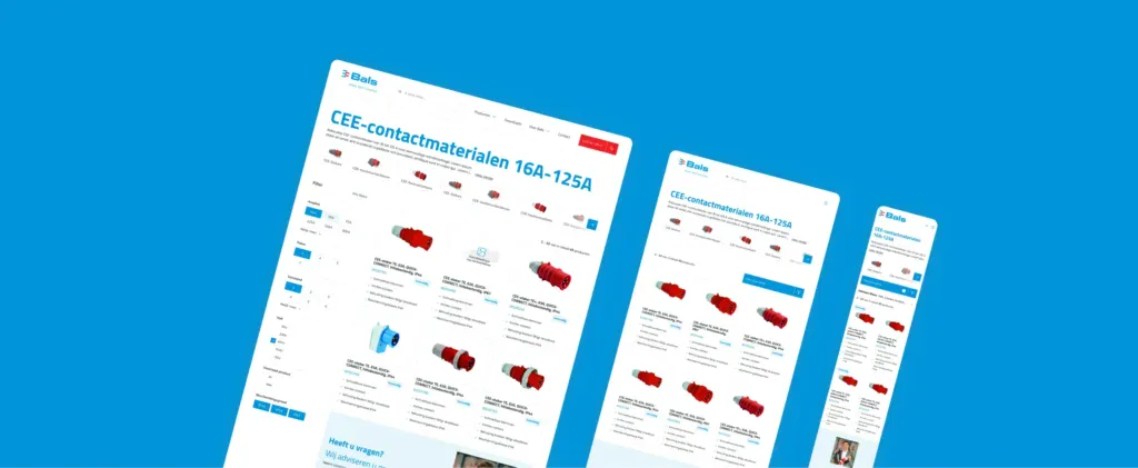 Het design van de hoofdcategoriepagina voor desktop, tablet en mobiel.