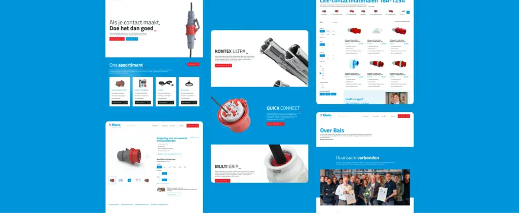 een overzicht van verschillende pagina's van de Bals website, puur te visualisatie.