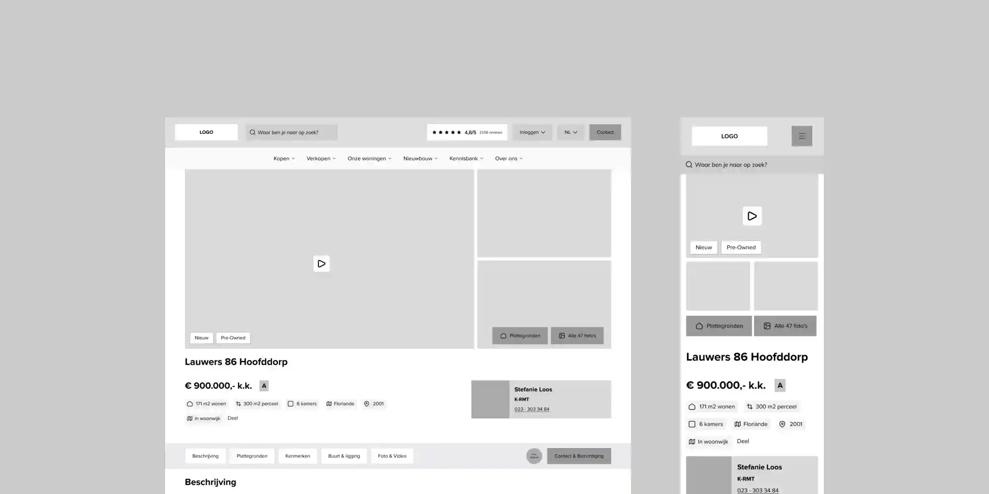 Een wireframe van een productpagina van de website van Bals.