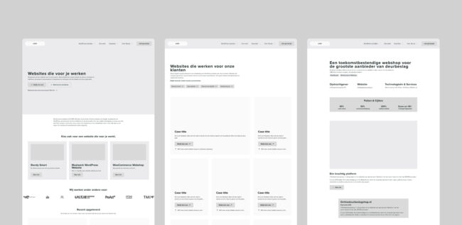 De desktop wireframes van de Sturdy website.